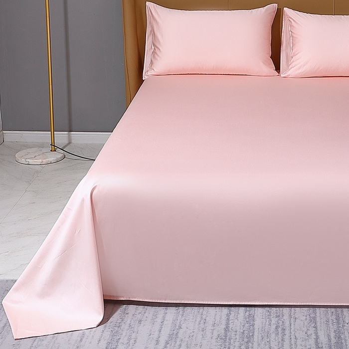 91家纺网 家纺一手货源 找家纺 晶缦家纺 2024新款100S全棉贡缎长绒棉纯色四件套和单品-纯沐系列 单床单 纯沐-浅粉玉