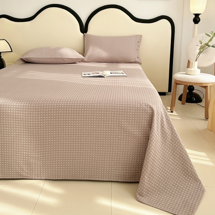 91家纺网 家纺一手货源 找家纺 棉乐町家居 2025新款全棉色织提花老粗布凉席三件套 九原-咖