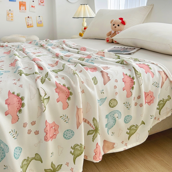 91家纺网 家纺一手货源 找家纺 首爱2025新款印花竹纤维午睡盖毯子空调毯沙发毯多功能儿童盖毯毯子恐龙乐园