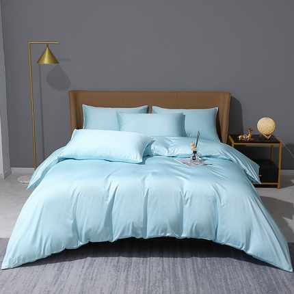 晶缦家纺 2024新款100S全棉贡缎长绒棉纯色四件套和单品-纯沐系列 四件套 纯沐-浅天蓝
