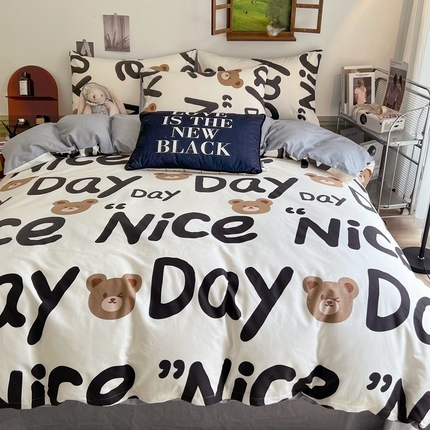 91家纺网 家纺一手货源 找家纺 HL原创 2024新款13070全棉40s单被套 字母熊-黑