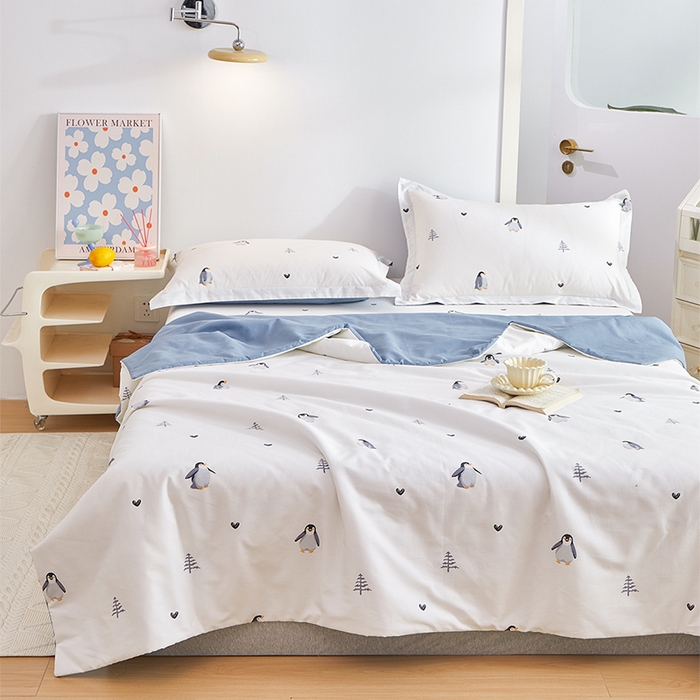 91家纺网 家纺一手货源 找家纺 元元被芯 2024新款全棉小清新夏被四件套-全棉夏被四件套 嗨皮-米