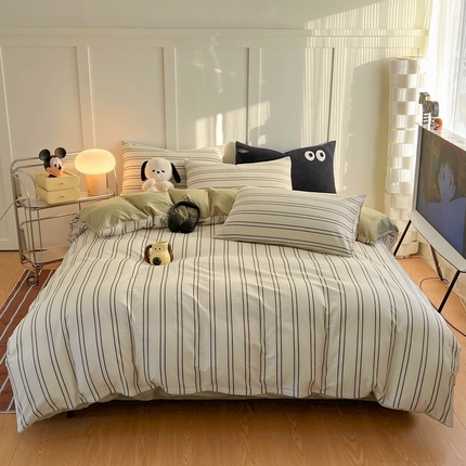 HL原创 2024新款13070全棉40s单被套 条纹绿