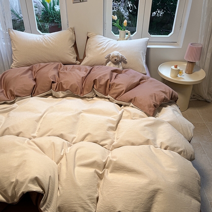 91家纺网 家纺一手货源 找家纺 （总）蓝邻家纺 2024新款全棉色织水洗棉四件套