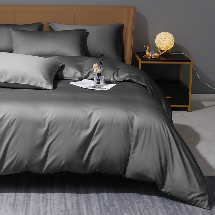 91家纺网 家纺一手货源 找家纺 晶缦家纺 2024新款100S全棉贡缎长绒棉纯色四件套和单品-纯沐系列 单被套 纯沐-中度灰