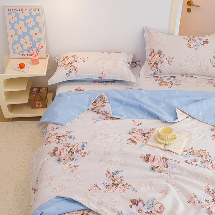 91家纺网 家纺一手货源 找家纺 元元被芯 2024新款全棉小清新夏被四件套-单夏被 娜朵花开