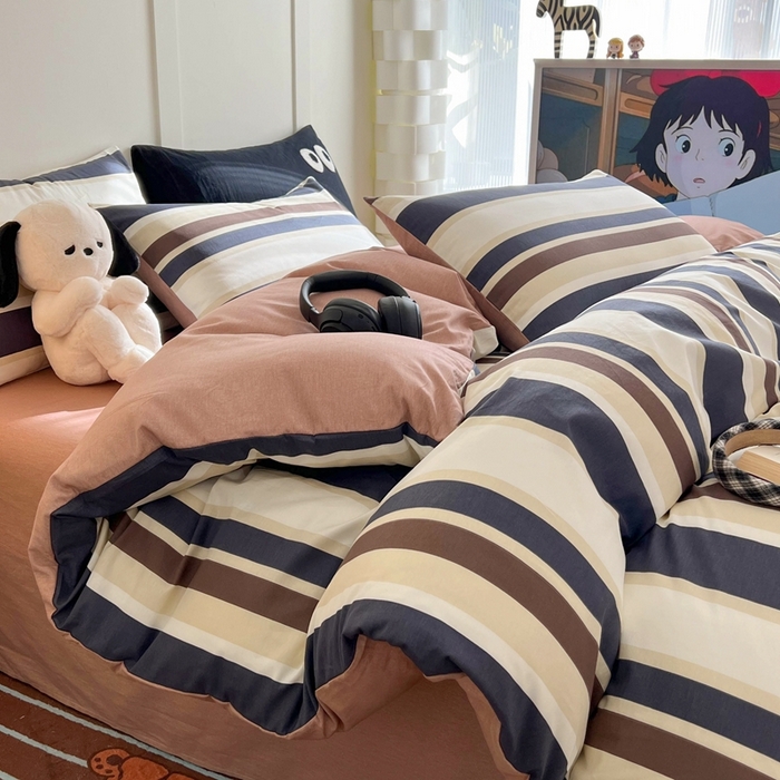 91家纺网 家纺一手货源 找家纺 HL原创 2024新款13070全棉40s单被套 棕蓝条