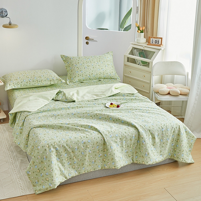 91家纺网 家纺一手货源 找家纺 元元被芯 2024新款全棉小清新夏被四件套-单夏被 韩式清新-绿
