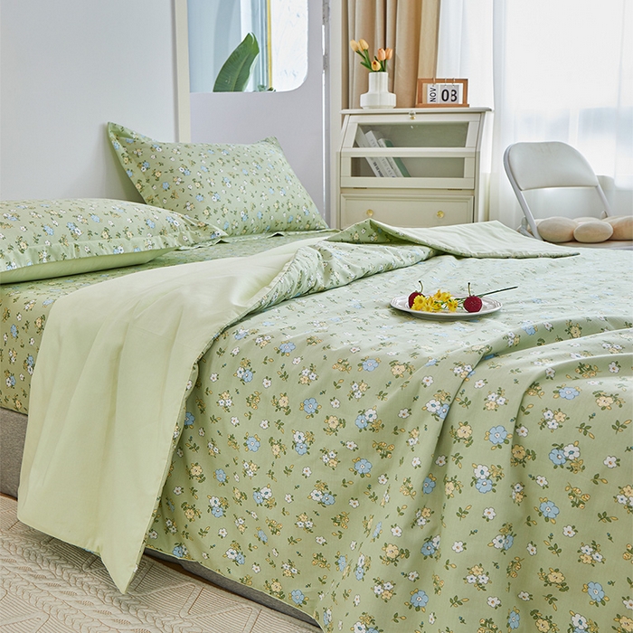 91家纺网 家纺一手货源 找家纺 元元被芯 2024新款全棉小清新夏被四件套-单夏被 韩式清新-绿