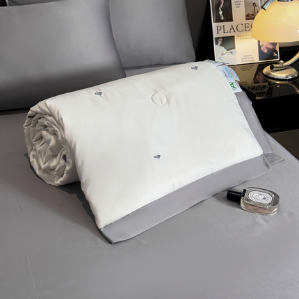 典冠 2024爆款天丝刺绣漫天爱心工艺款大豆夏被四件套空调被夏凉被 浅灰