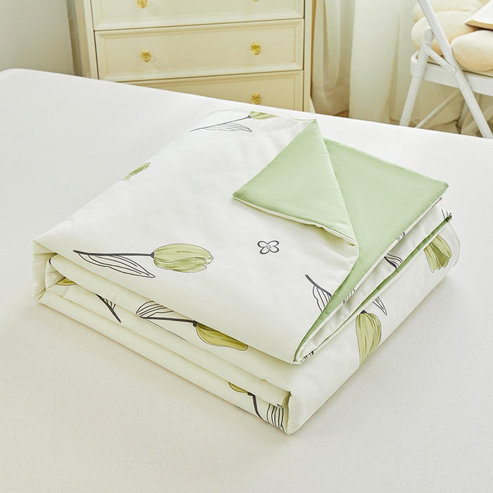 91家纺网 家纺一手货源 找家纺 元元被芯 2024新款全棉小清新夏被四件套-单夏被 娇兰-绿