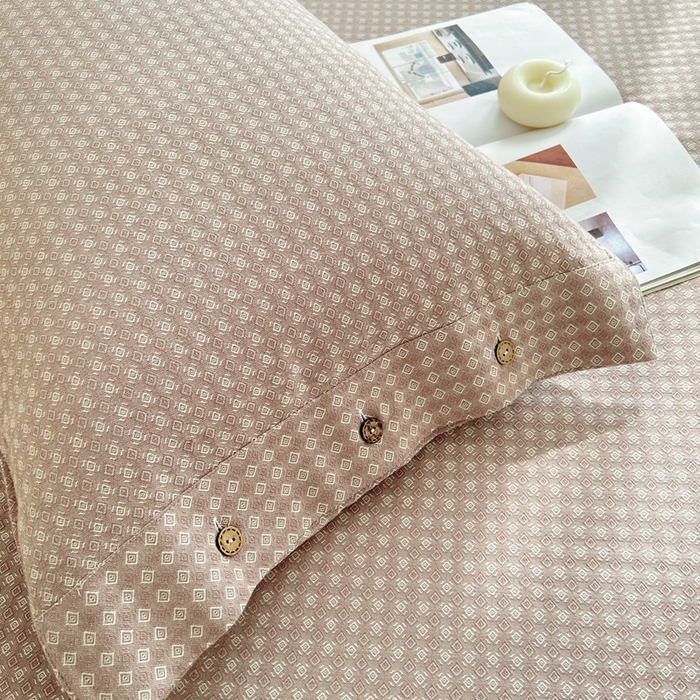 91家纺网 家纺一手货源 找家纺 棉乐町家居 2025新款全棉色织提花老粗布凉席三件套 九原-咖