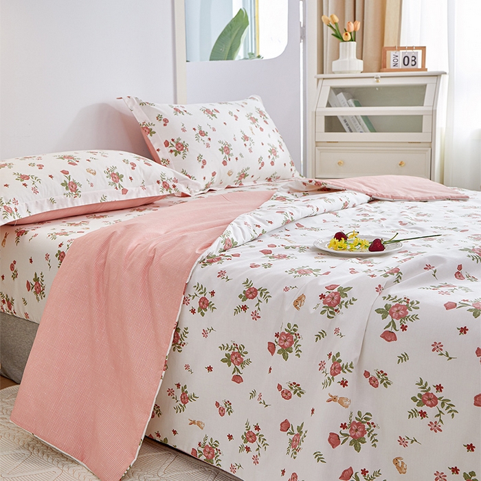 91家纺网 家纺一手货源 找家纺 元元被芯 2024新款全棉小清新夏被四件套-单夏被 古茗