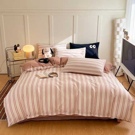 91家纺网 家纺一手货源 找家纺 HL原创 2024新款13070全棉40s单被套 条纹豆沙