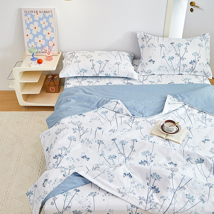 91家纺网 家纺一手货源 找家纺 元元被芯 2024新款全棉小清新夏被四件套-单夏被 璀璨-兰