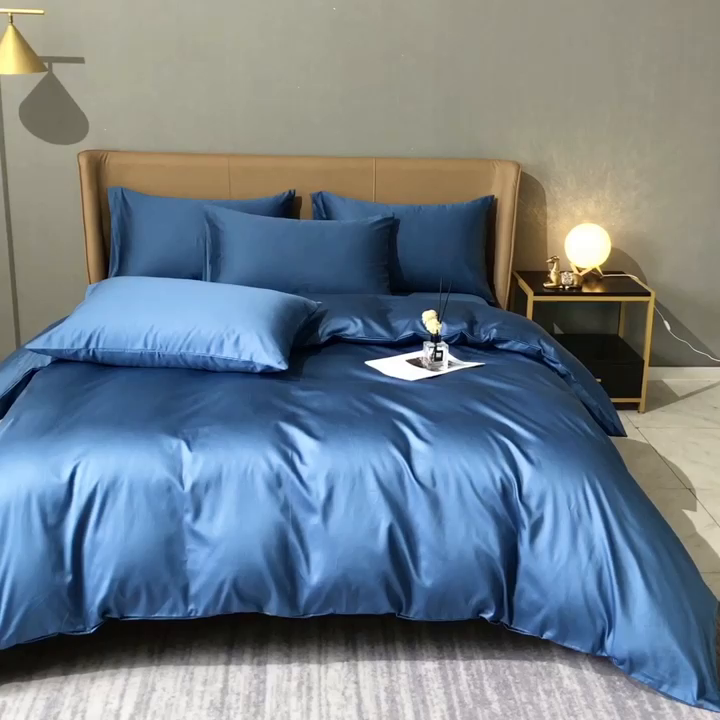 91家纺网 家纺一手货源 找家纺 （总）晶缦家纺 2025新款100S全棉贡缎长绒棉纯色四件套和单品-纯沐系列 四件套