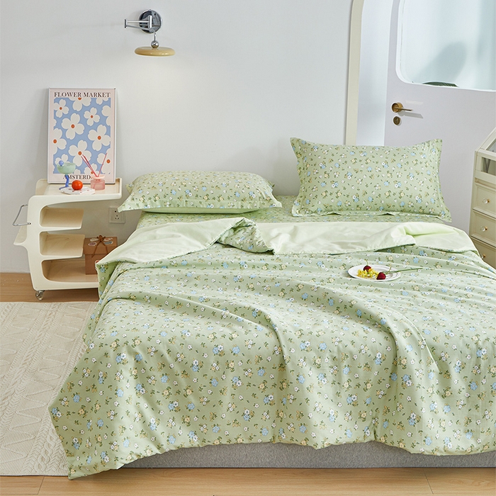 91家纺网 家纺一手货源 找家纺 元元被芯 2024新款全棉小清新夏被四件套-单夏被 韩式清新-绿
