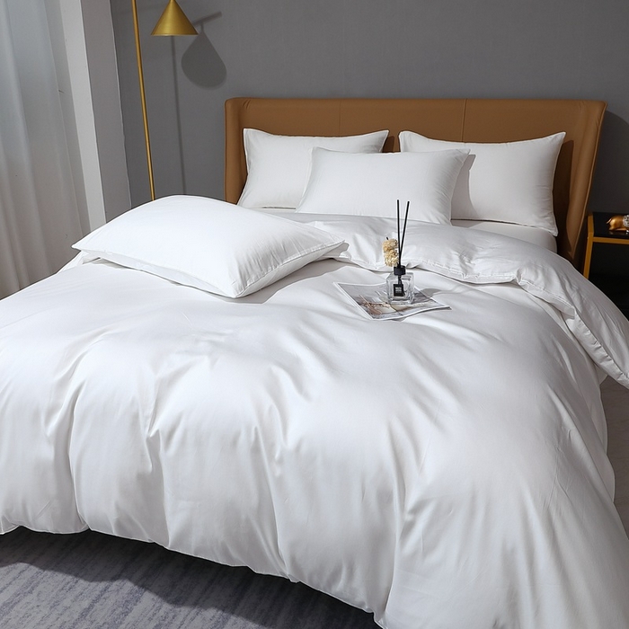 91家纺网 家纺一手货源 找家纺 晶缦家纺 2024新款100S全棉贡缎长绒棉纯色四件套和单品-纯沐系列 四件套 纯沐-绅士白