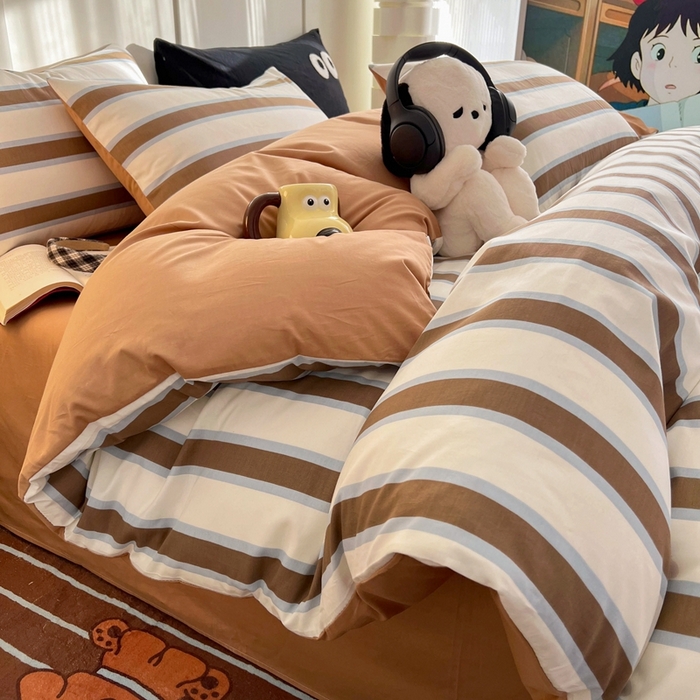 91家纺网 家纺一手货源 找家纺 HL原创 2024新款13070全棉40s单被套 焦糖条纹