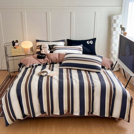 91家纺网 家纺一手货源 找家纺 HL原创 2024新款13070全棉40s单被套 棕蓝条