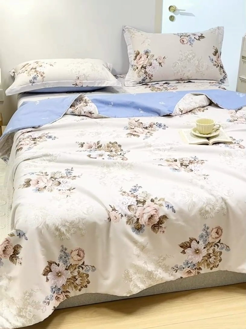 91家纺网 家纺一手货源 找家纺 元元被芯 2024新款全棉小清新夏被四件套-单夏被 娜朵花开