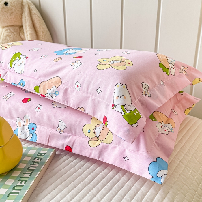 91家纺网 家纺一手货源 找家纺 金帛坊 2024新款100%全棉信封枕套儿童可拆卸枕芯枕头 萝卜兔