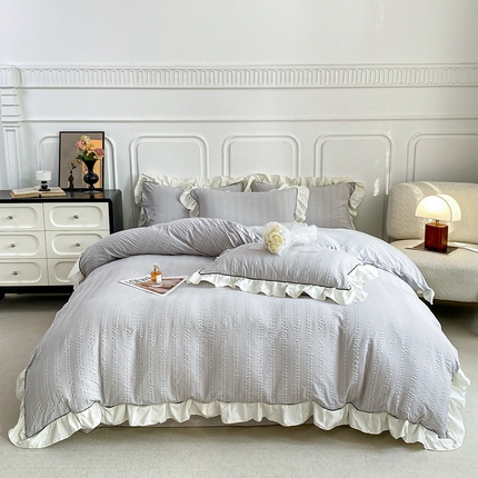 大境 2024新款小提花韩版公主风小清新轻奢四件套三件套 优雅灰