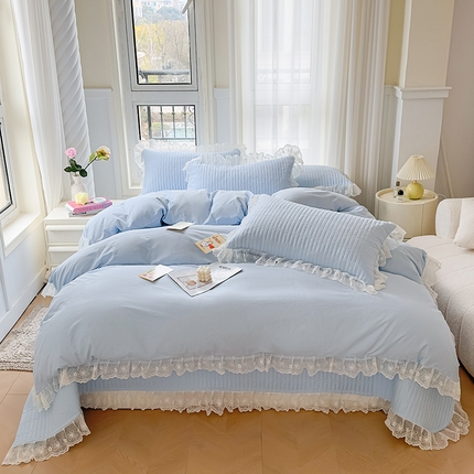 宜凡家纺 2024新款双面全棉印花系列床盖四件套 青春蓝