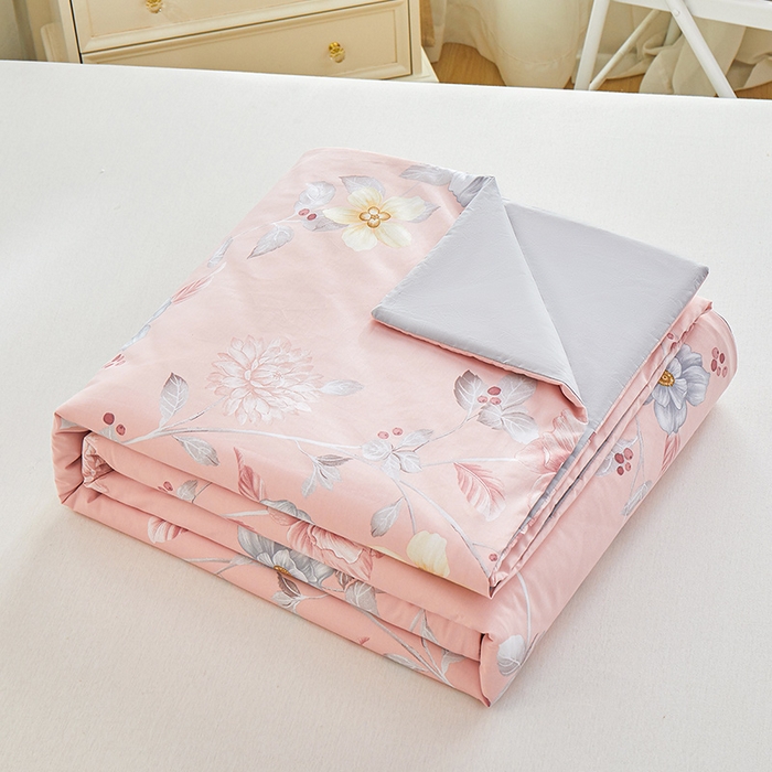 91家纺网 家纺一手货源 找家纺 元元被芯 2024新款全棉小清新夏被四件套-单夏被 花之绚烂-粉