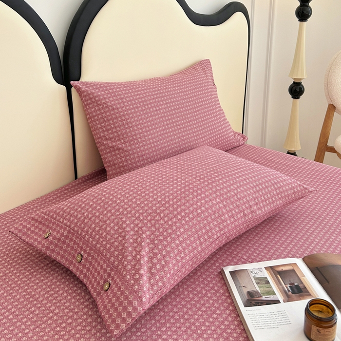 91家纺网 家纺一手货源 找家纺 棉乐町家居 2025新款全棉色织提花老粗布凉席三件套 九原-红