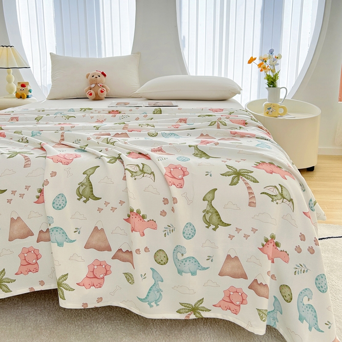 91家纺网 家纺一手货源 找家纺 首爱2025新款印花竹纤维午睡盖毯子空调毯沙发毯多功能儿童盖毯毯子恐龙乐园