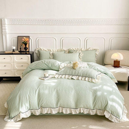 91家纺网 家纺一手货源 找家纺 （总）大境 2024新款小提花韩版公主风小清新轻奢四件套三件套