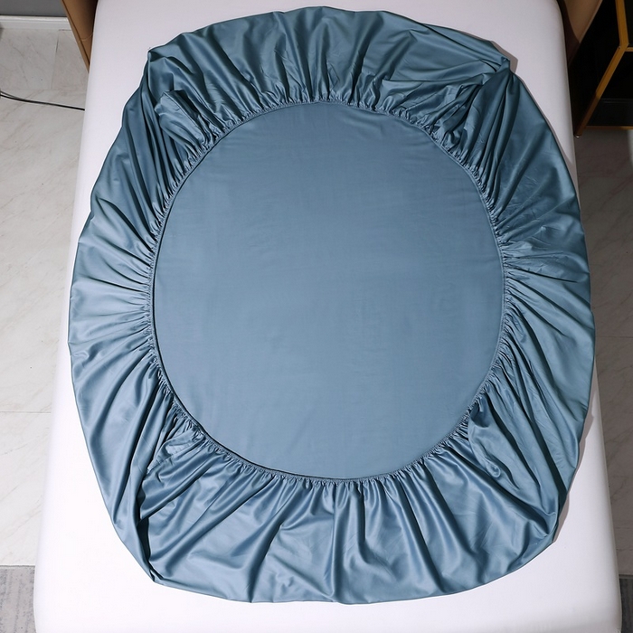 91家纺网 家纺一手货源 找家纺 晶缦家纺 2024新款100S全棉贡缎长绒棉纯色四件套和单品-纯沐系列 单床笠 纯沐-天青蓝