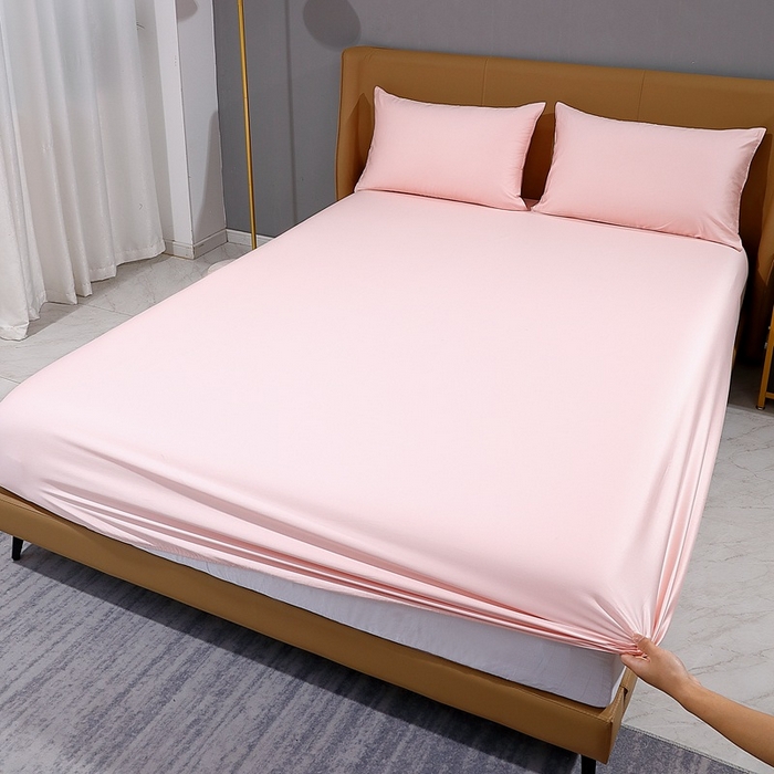 91家纺网 家纺一手货源 找家纺 晶缦家纺 2024新款100S全棉贡缎长绒棉纯色四件套和单品-纯沐系列 单床笠 纯沐-浅粉玉