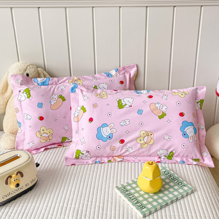 91家纺网 家纺一手货源 找家纺 金帛坊 2024新款100%全棉信封枕套儿童可拆卸枕芯枕头 萝卜兔