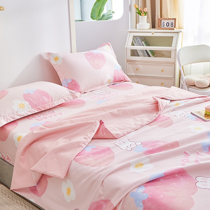 91家纺网 家纺一手货源 找家纺 元元被芯 2024新款全棉小清新夏被四件套-单夏被 哈尼-粉