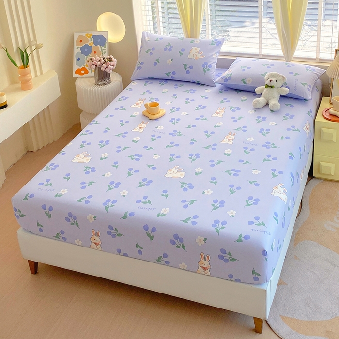 91家纺网 家纺一手货源 找家纺 洺兰家居 2025新款全棉喷气印花单床笠纯棉小清新花卉北欧风床套/枕套 盎然