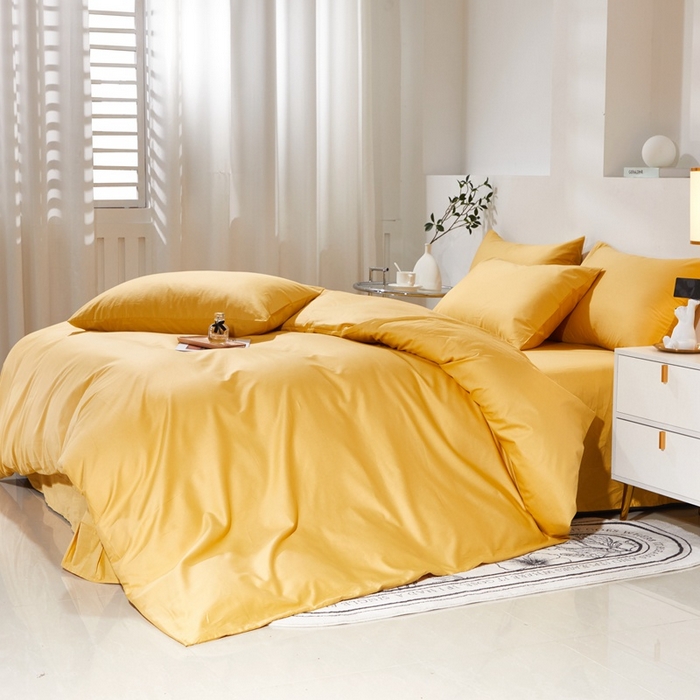 91家纺网 家纺一手货源 找家纺 晶缦家纺 2024新款喷气全棉13376纯棉斜纹纯色多规格四件套和单品-沐色系列 单被套 沐色-杏黄