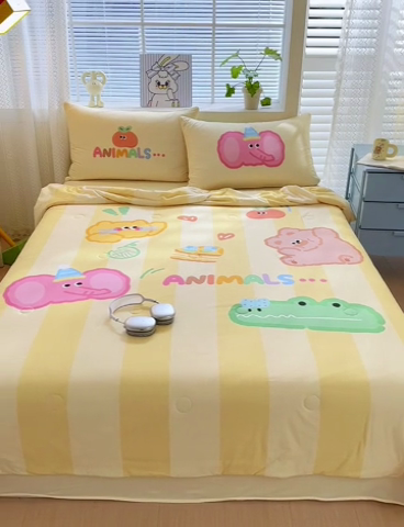 91家纺网 家纺一手货源 找家纺 星期八 2024新款针织棉夏被四件套 动物园