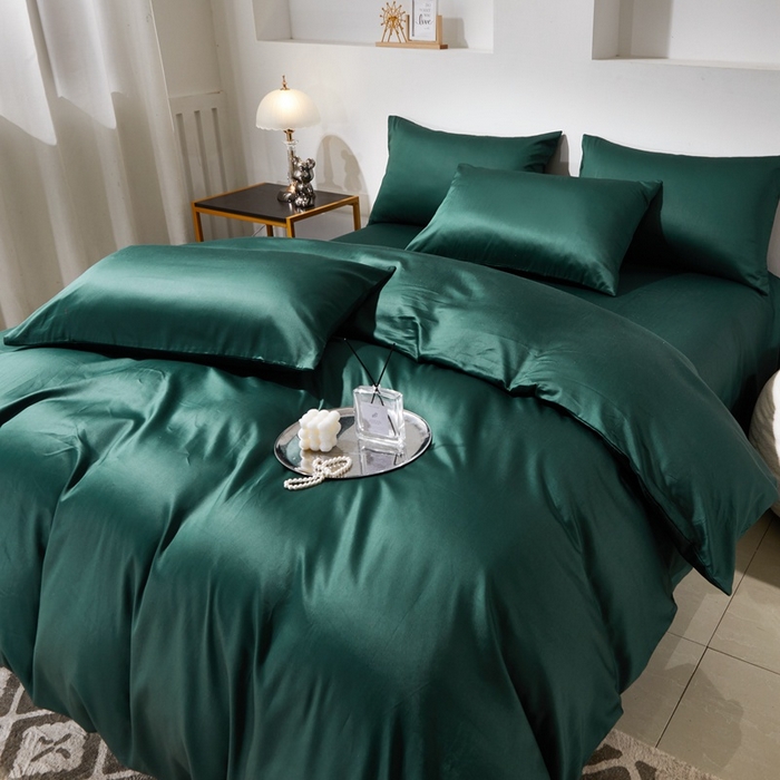 91家纺网 家纺一手货源 找家纺 晶缦家纺 2024新款全棉60支贡缎长绒棉纯色多规格四件套和单品-琅夕系列 四件套 琅夕-墨绿色