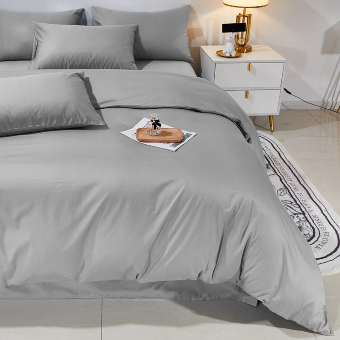 91家纺网 家纺一手货源 找家纺 晶缦家纺 2024新款喷气全棉13376纯棉斜纹纯色多规格四件套和单品-沐色系列 单被套 沐色-典雅灰