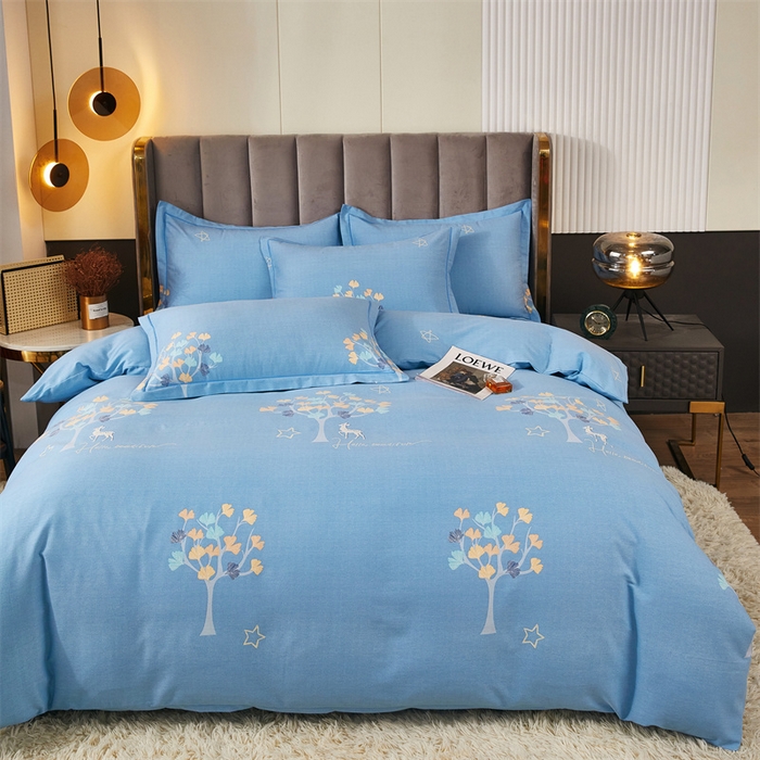 91家纺网 家纺一手货源 找家纺 尚帛 2024新款新疆棉磨毛印花单品被套 一鹿相伴-蓝