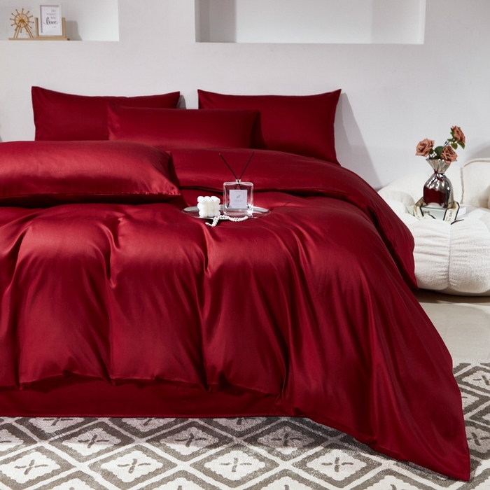 91家纺网 家纺一手货源 找家纺 晶缦家纺 2024新款全棉60支贡缎长绒棉纯色多规格四件套和单品-琅夕系列 单被套 琅夕-酒红色