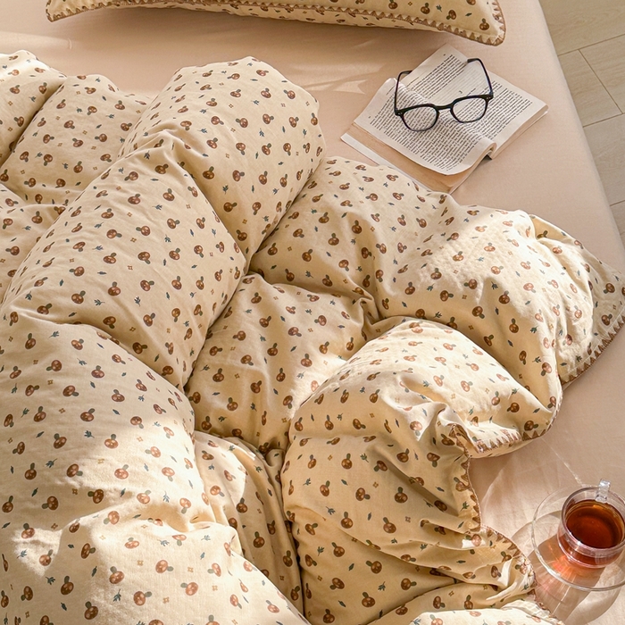 91家纺网 家纺一手货源 找家纺 洋铭区（原狠狠爱） 2024新款全棉双层纱四件套 甜甜小蘑菇