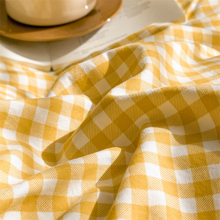 91家纺网 家纺一手货源 找家纺 古吉梦 2024新款水洗棉小清新印花格子系列四件套 G-柠檬小格+初黄