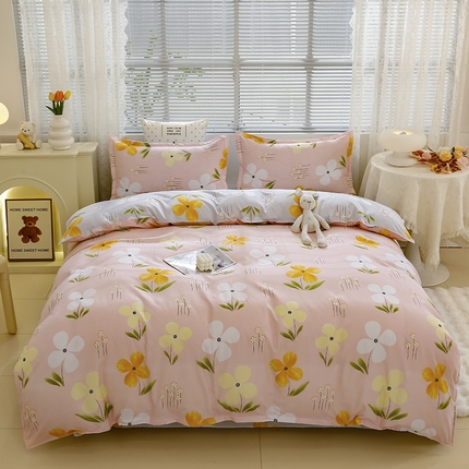 91家纺网 家纺一手货源 找家纺 （总）2024新款小清新ins风芦荟棉亲肤棉磨毛四件套植物羊绒直播