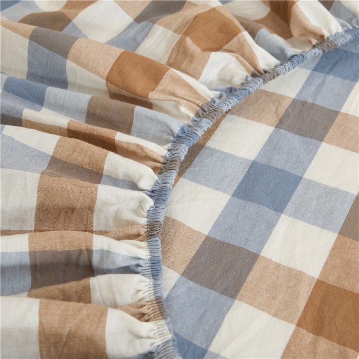 91家纺网 家纺一手货源 找家纺 喜居 2024新款A类色织纯棉水洗棉100%新疆棉全棉床笠 蓝芋格