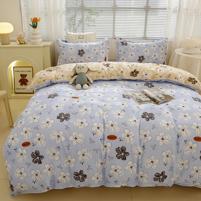 91家纺网 家纺一手货源 找家纺 2024新款小清新ins风芦荟棉亲肤棉磨毛四件套植物羊绒直播 初夏花开