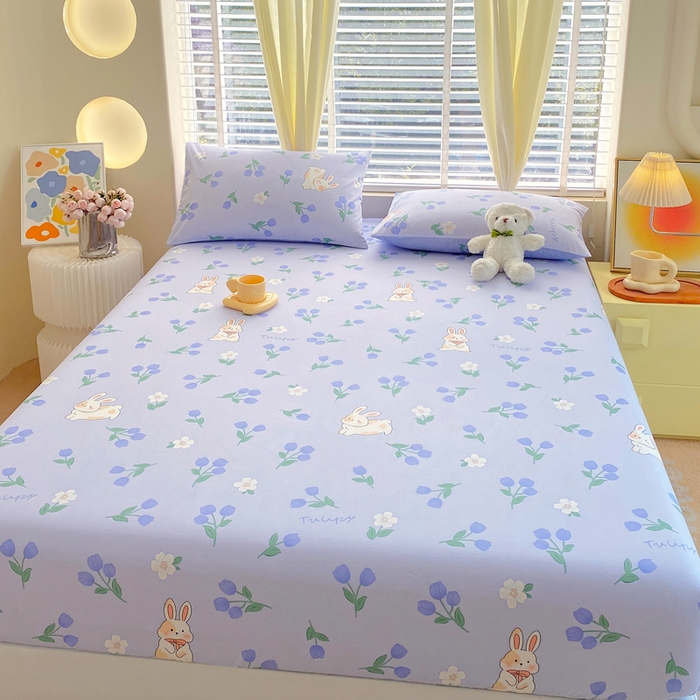 91家纺网 家纺一手货源 找家纺 洺兰家居 2025新款全棉喷气印花单床笠纯棉小清新花卉北欧风床套/枕套 盎然