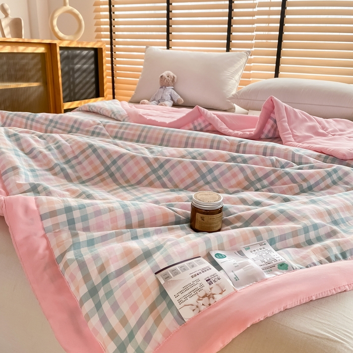 91家纺网 家纺一手货源 找家纺 梦恬佳2024新款无印风水洗棉夏被-冰淇淋格